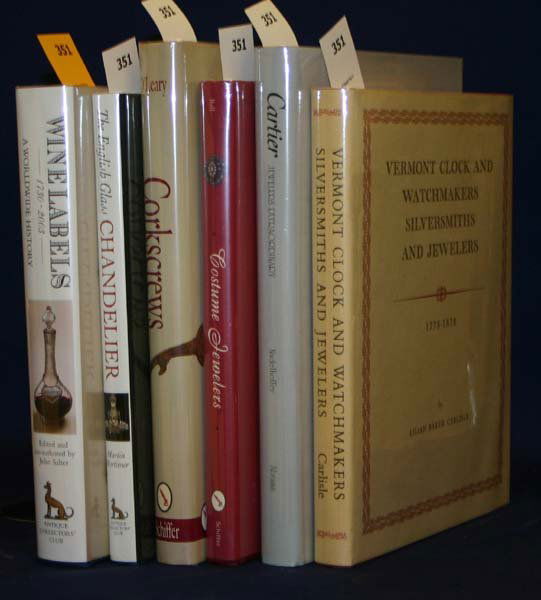 Decorative Arts: 6 books: [Decorative Arts]. 6 Titles. Vp:vp. 4to. Hardcover in dj. ++ Wine Labels: 1730-2003: A Worldwide History. Edited and co-authored by John Salter. ++ Martin Mortimer. The English Chandelier. (2000). ++