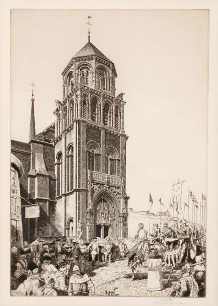 John Taylor Arms. Mediaeval Pageantry. Signed.: Arms, John Taylor (Am. 1887-1953), and Kerr Eby (Am. 1890-1946). Mediaeval Pageantry. 1933. Etching, on watermarked laid paper, full margins. 12 9/16 x 8 9/16 in. Ed. 100? Pencil signed by both Arms a