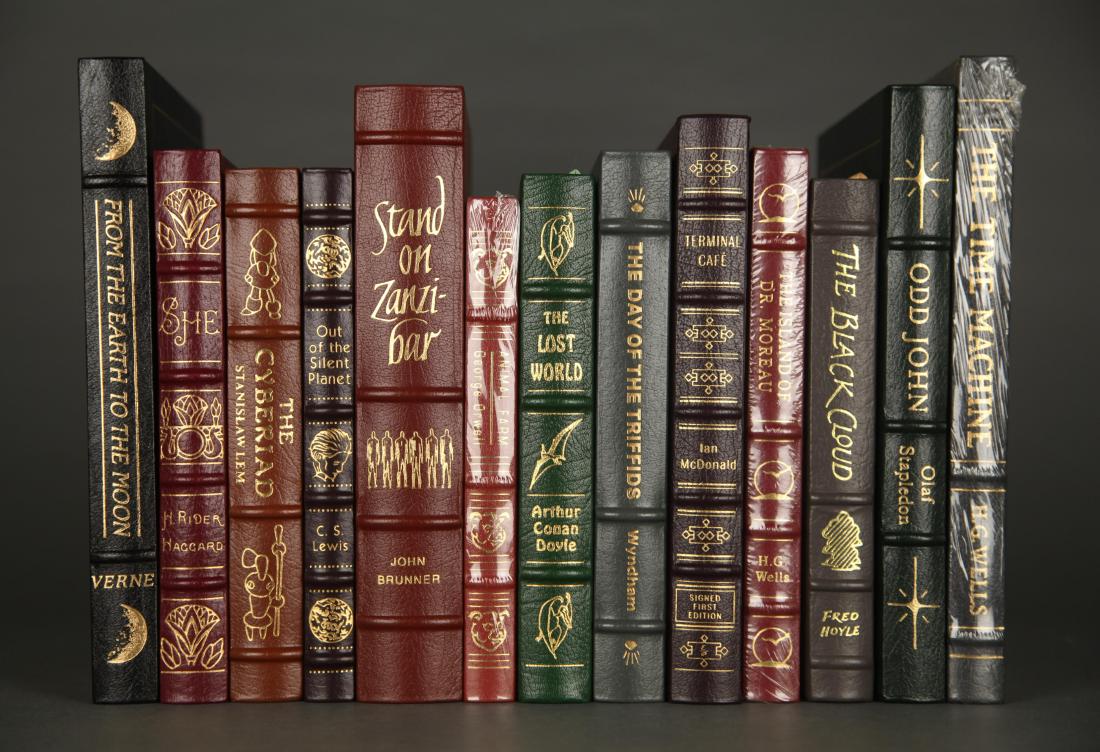 13 vols Easton Press. 1 signed: McDonald.: [Easton Press/Signed] 13 Titles. 1 signed. Easton Press. 1970-2002. Each in gilt-decorated full leather, all edges gilt. 8vo. (1) Ian McDonald. Terminal Cafe. 1994. Signed. (2-3) H. G. Wells. The Isla