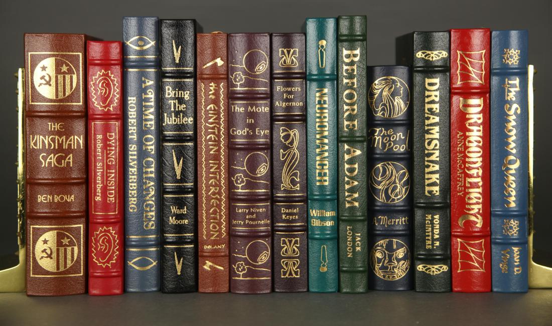 13 vols Easton Press. Inc: Gibson, McCaffrey.: [Easton Press] 13 Titles. Easton Press. 1986-1995. Each in gilt-decorated full leather, all edges gilt. 8vo. (1-2) By Robert Silverberg: A Time of Changes. 1988. Dying Inside. 1991. (3) Daniel Keyes. 