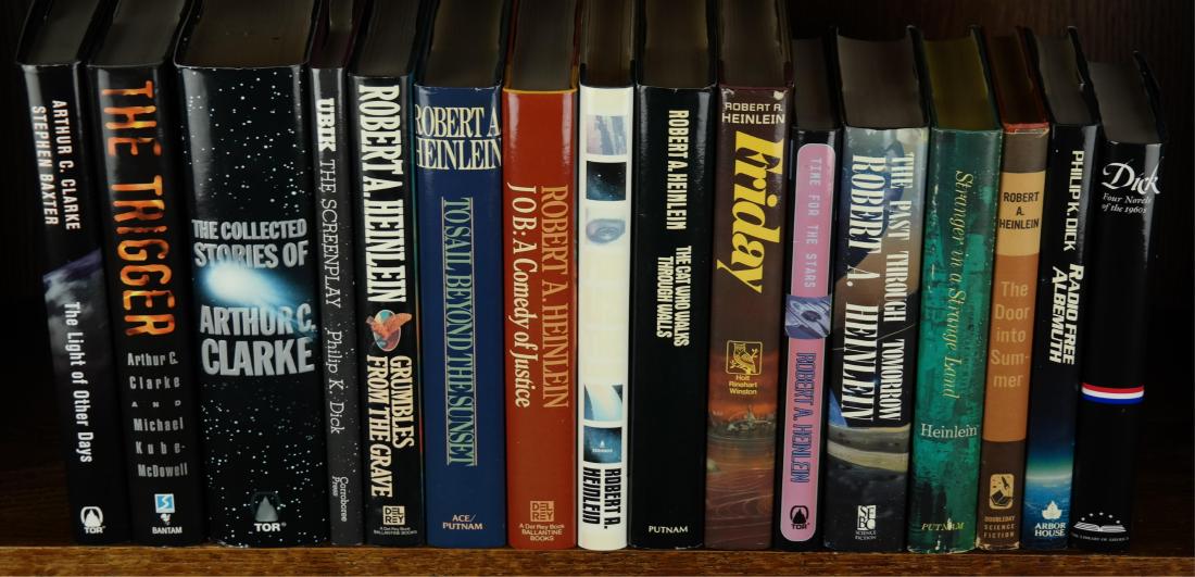 16 Titles: Inc: Dick, Clark, Heinlein.: [Sci-Fi Classics] Includes 3 titles by Philip K. Dick. 3 by Arthur C. Clarke. 10 by Robert A. Heinlein. 8vo. Dick, Philip K. 3 titles: (1) Ubik the Screenplay. First Edition. Corroboree Press, Minneap