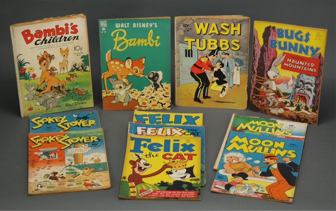 Group of 11 Four Color Comics.: Group of Four Color Comics (Dell, ). 11 issues. Includes: #28, #30, #31, #35, #46, #64, #77, #81, #119, #142, #186. Bugs Bunny, Wash Tubbs, Bambi, Moon Mullins, Felix the Cat and Smokey Stover appear.