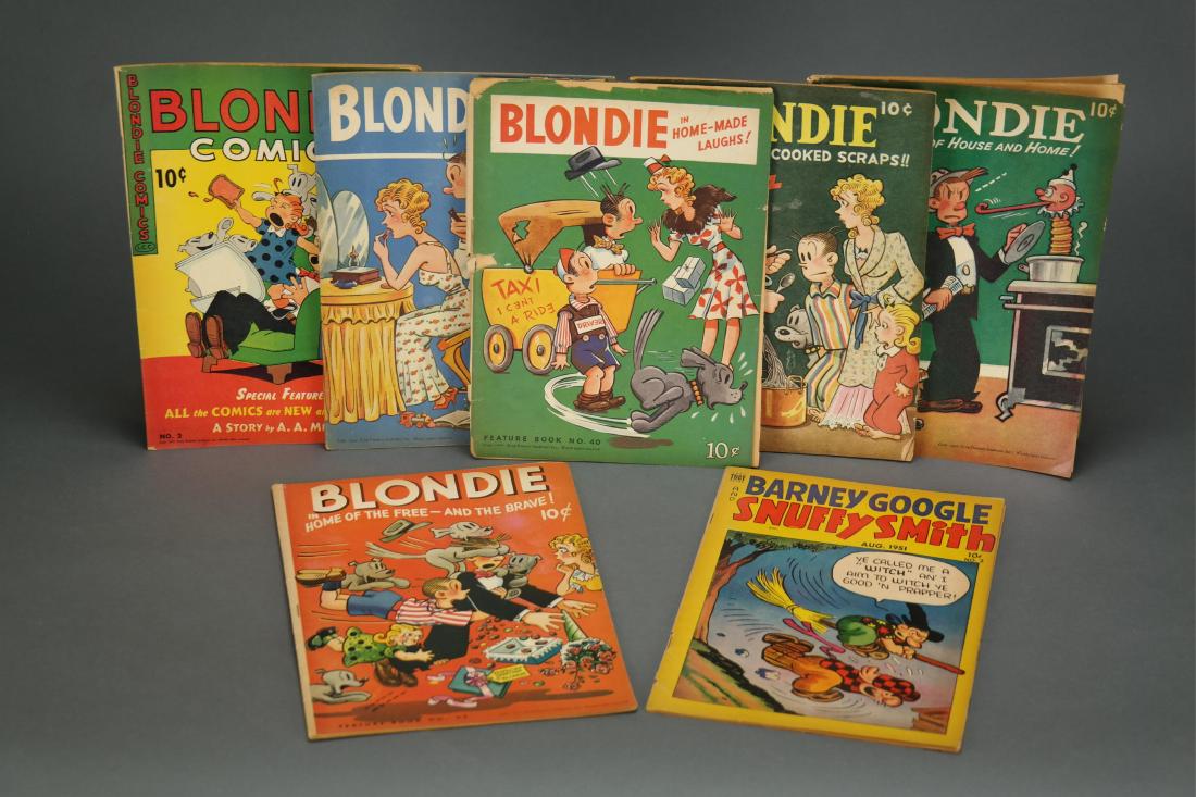 Group of Golden Age Comics, including Blondie.: Group of Assorted Golden Age Comics (King Features Syndicate/Toby). 7 issues. Includes: Barney Google & Snuffy Smith (Toby, 1951), #2; Blondie (David McKay, 1947), #2; Blondie (Harvey, 1947-1965), #40