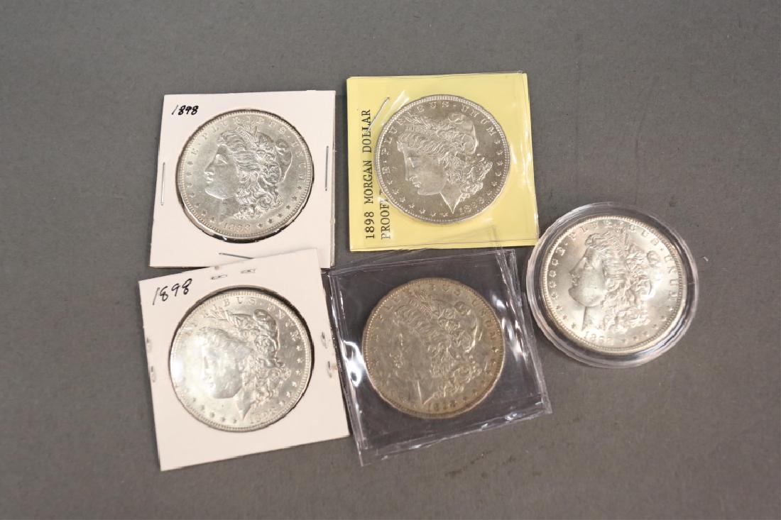 Five 1898 Morgan Silver Dollars (1 of 2)