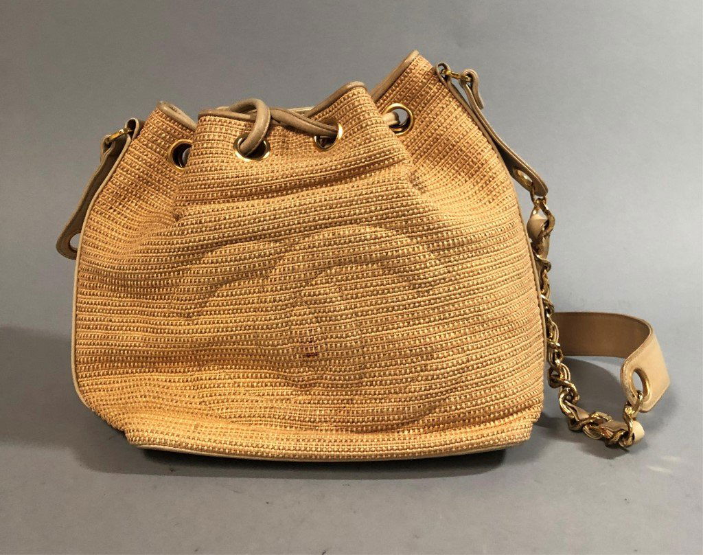 Chanel, Raffia Leather Bucket Bag. (1 of 2)