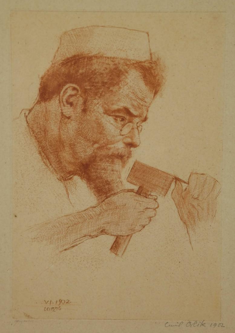 Emil Orlik. Max Klinger at Work. 1902.: Orlik, Emil (German, 1870-1932). "Max Klinger bei der Arbeit" [Max Klinger at Work]. 1902. Drypoint etching and roulette. Edition of 50 or fewer. Dated and inscribed "Leipzig" in the plate, l.l. Signe