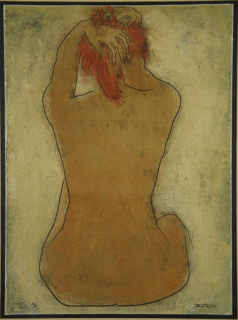 Angel Botello. Female Nude. c.1950.: Botello, Angel (Spanish-Puerto Rican, 1913-1986). Untitled (Female Nude). c.1950. Linocut in colors. Artist's Proof, apart from edition of 100. Signed in pencil, l.r., editioned, l.l. Image: 23 5/8" x
