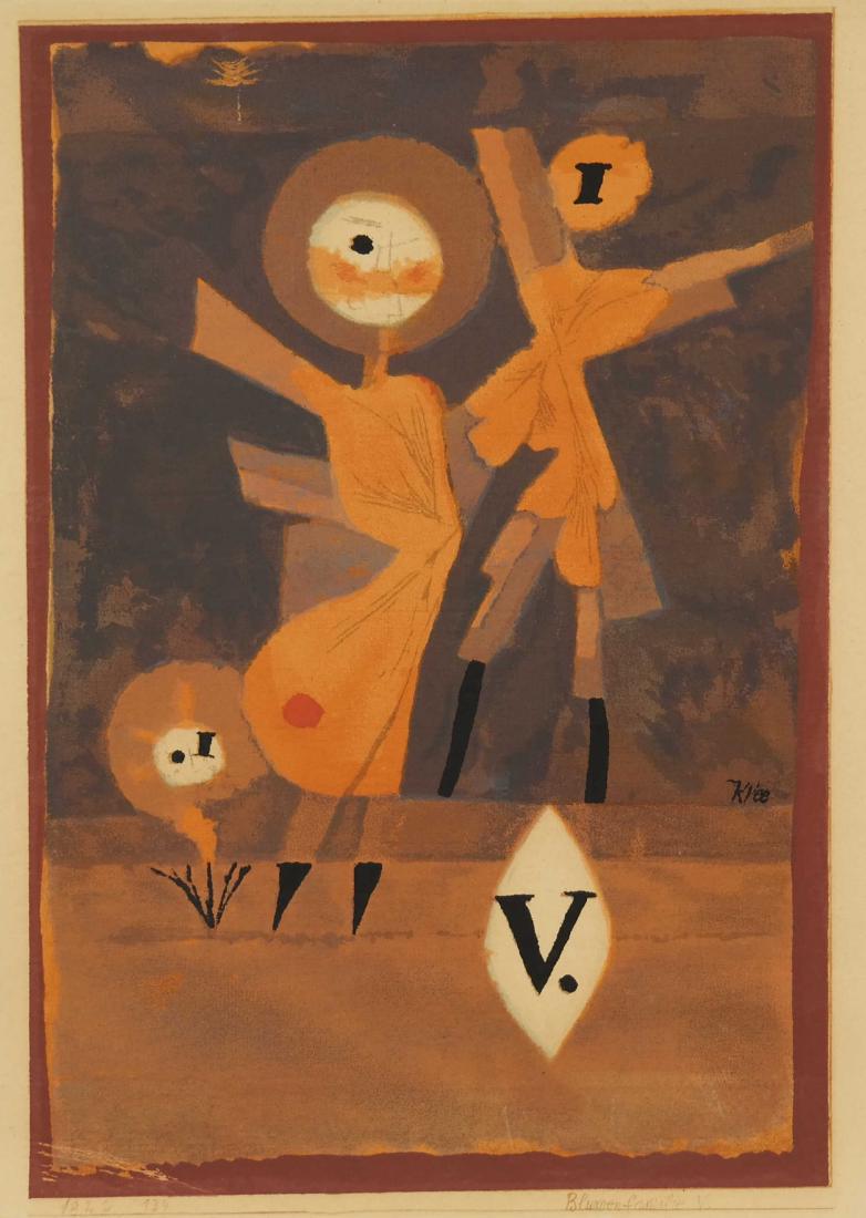 Paul Klee. Blumen Familie V. 1922.: Klee, Paul (1879-1940). "Blumen Familie V." 1922. Lithograph in colors. Edition No. 134. Signed in the stone, middle right. Titled etched, l.r., dated and editioned, l.l. Image: 9 1/4" x 6 1/4" Sheet: