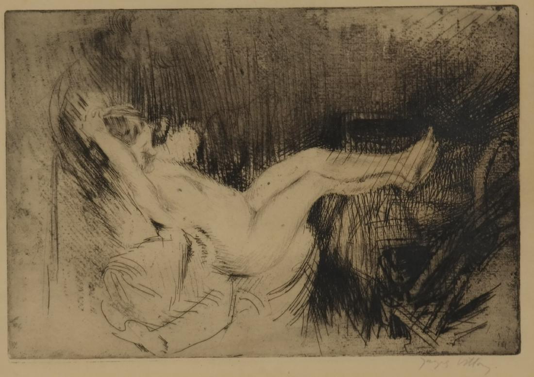 Jacques Villon. Minne Étendue dans... 1907.: Villon, Jacques (French, 1875-1963). "Minne Étendue dans un Rocking Chair, le Repos." 1907. Edition of 50. Signed in pencil, l.r. 9 3/4" x 6 3/4" Framed: 12 1/2" x 15 1/2" Condition: Under glass,