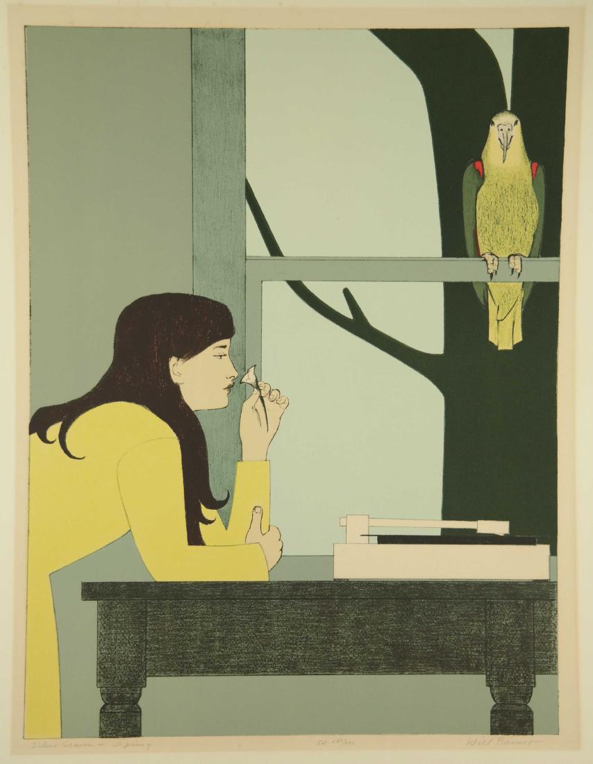 Will Barnet. Silent Season - Spring. 1971.: Barnet, Will (American, 1911-2012). "Silent Season - Spring." 1971. Lithograph in colors. Edition 143 of 225. Signed in pencil, l.r., editioned, l.c., titled, l.l. Image: 22 1/2" x 17" Sheet: 30" x 23