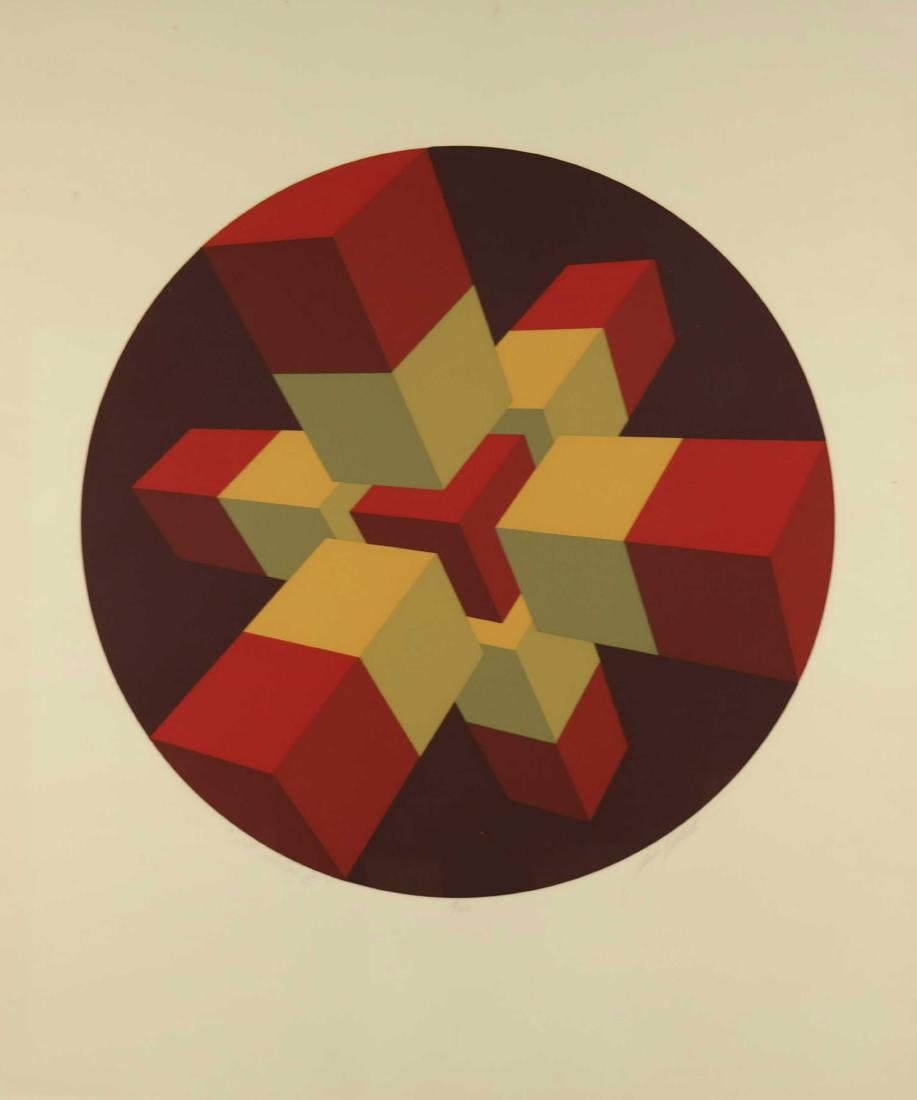 Marko Spalatin. Cube Station III. 1972.: Spalatin, Marko (American, b.1945). "Cube Station III." 1972. Serigraph in colors. Edition 16 of 50. From the portfolio of six serigraphs entitled: "Cube Series #2." Signed in pencil, l.r., editioned,