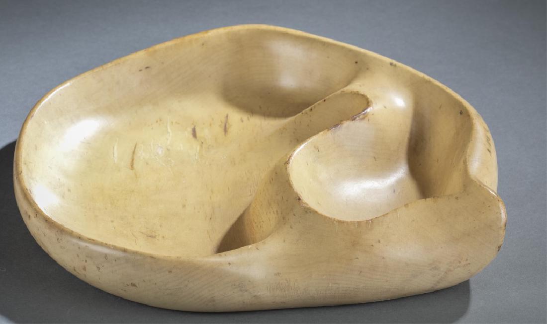 Russel Wright, Oceana, Wooden Serving Bowl.: Wright, Russel (Lebanese/American 1904-1976). 20th century. Oceana series painted wooden serving bowl. Branded signature on bottom. Some chips in paint and wood. 2 1/2" x 12 1/4" x 11 1/2."