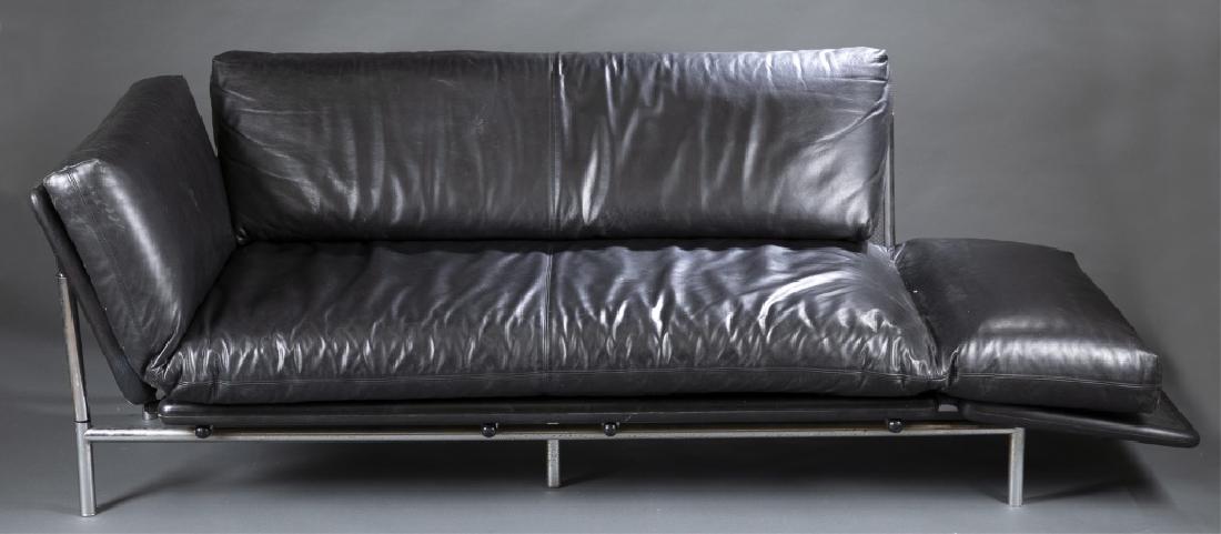 Dema Rataplan Sofa.: A Dema Rataplan sofa. 2nd half of 20th century. Roberto Tapinassi for Dema. Black leather cushion with chrome frame. Broken frame on both sides with right side parts included. Left side missing one st