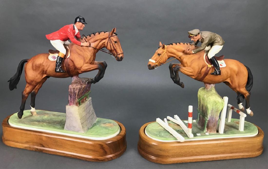 2 Royal Worcester, porcelain, equestrian figures.: Two Royal Worcester porcelain equestrian figures. ++ "Foxhunter & Lt. Col. H.M. Llewelyn C.B.E." 1960. Marked on bottom "Foxhunter and LT. COL. H.M. Llewellyn C.B.E. modeled by Doris Lindner 1960 Roya