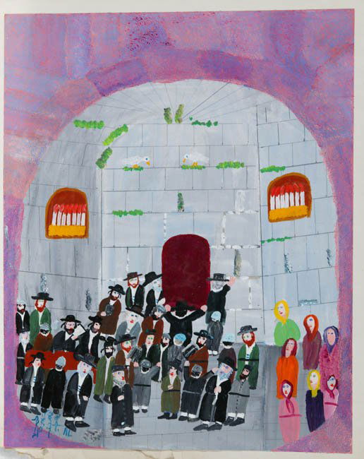 Harry Lieberman: 10 Original Paintings: Lieberman, Harry. (Am. 1876 - 1983). 10 original acrylic paintings. Later half of the 20th century. All but one initialed HL. ++ The Wailing Wall. 20 x 16. ++ Scene from the book of Job (?). 19 7/8 x