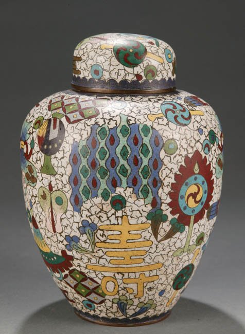 Chinese cloisonne ginger jar with lid. Muted