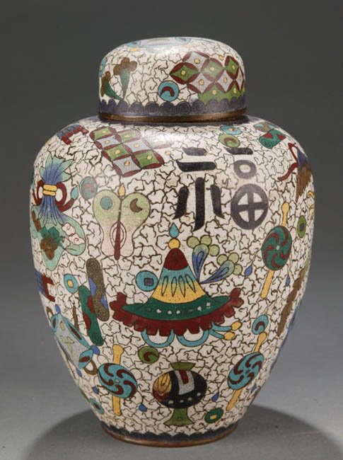 Chinese cloisonne ginger jar with lid. Muted - 2