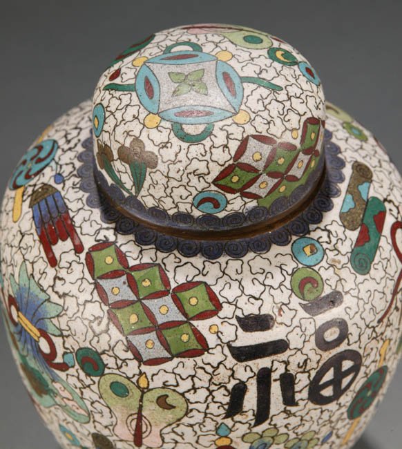 Chinese cloisonne ginger jar with lid. Muted - 3