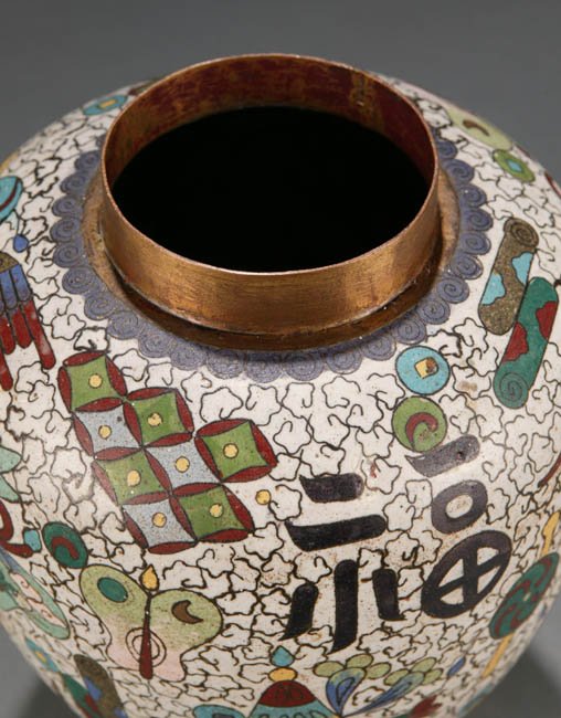 Chinese cloisonne ginger jar with lid. Muted - 4