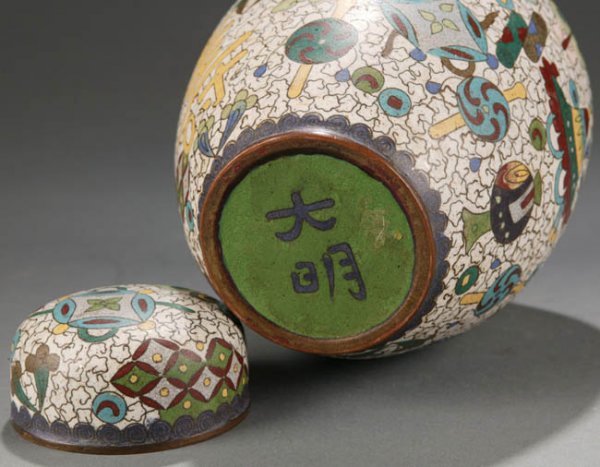 Chinese cloisonne ginger jar with lid. Muted - 5