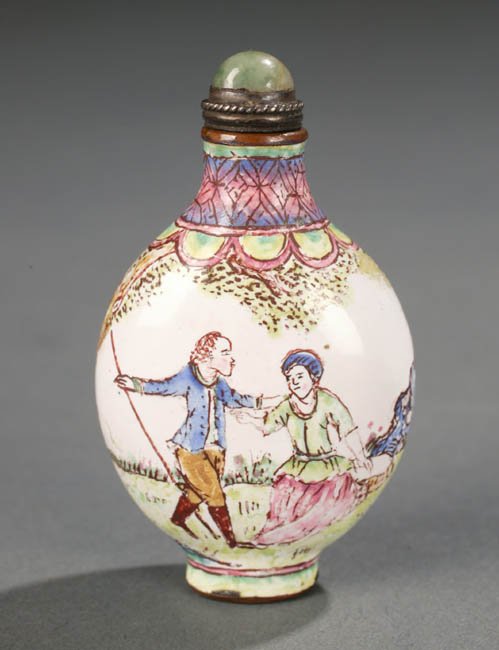 Canton enamel on metal Chinese snuff bottle w - 3