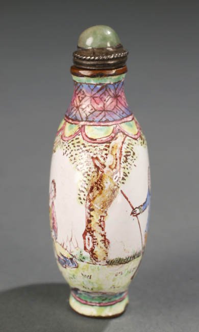 Canton enamel on metal Chinese snuff bottle w - 4