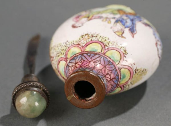 Canton enamel on metal Chinese snuff bottle w - 6