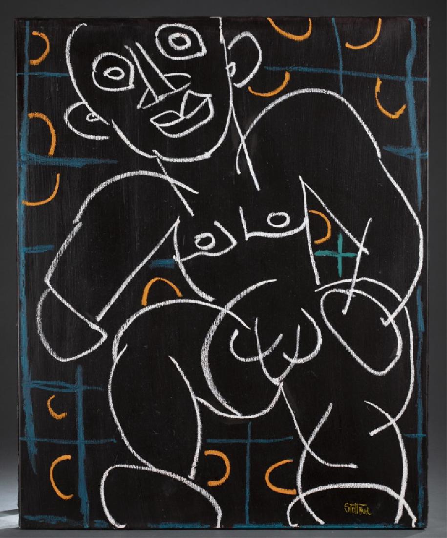 Louis Stettner, Before We Were Born, 2011, O/C: Stettner, Louis (American, 1922-2016). "Before We Were Born." Male nude painted in white on a black background. 2011. Oil on canvas. Signed l.r. 36" x 28". Provenance: Purchased from the artist in 201