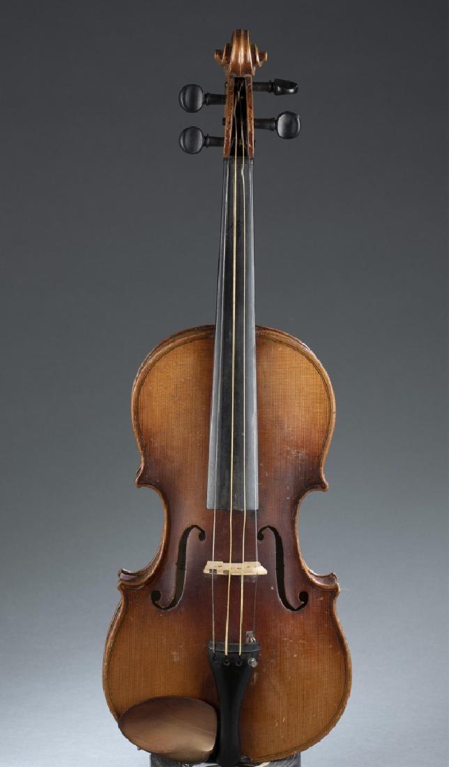 Wilhelm DŸrrschmidt, Violin, 20th century.: Violin attributed to Wilhelm DŸrrschmidt. 20th century. Marked "Wilhelm DŸrrschmidt 1924". Included case and two bows. Bows need to be re-strung. Violin: 24" x 8". Bows: 28". 29". Case: 31" x 10".