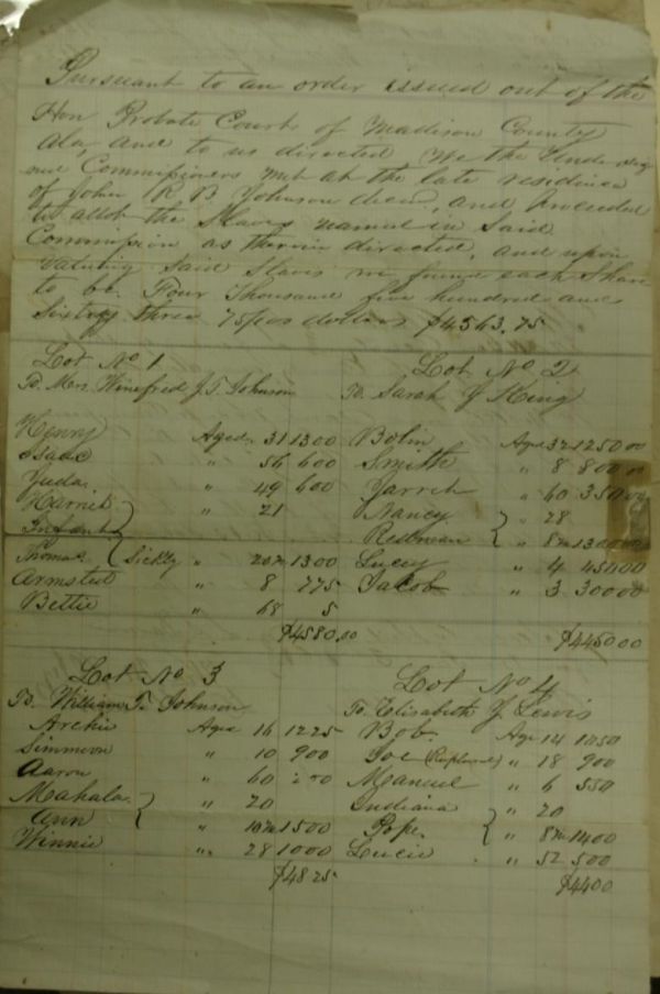 [Slave Documents] Seven slave documents.: [Slave Documents] Seven slave documents. sheet from a sales log, including listing for slaves, having taped repairs to center fold ++ Contract between William Harrison, Sam Dennis & John Finn. ++ Lett