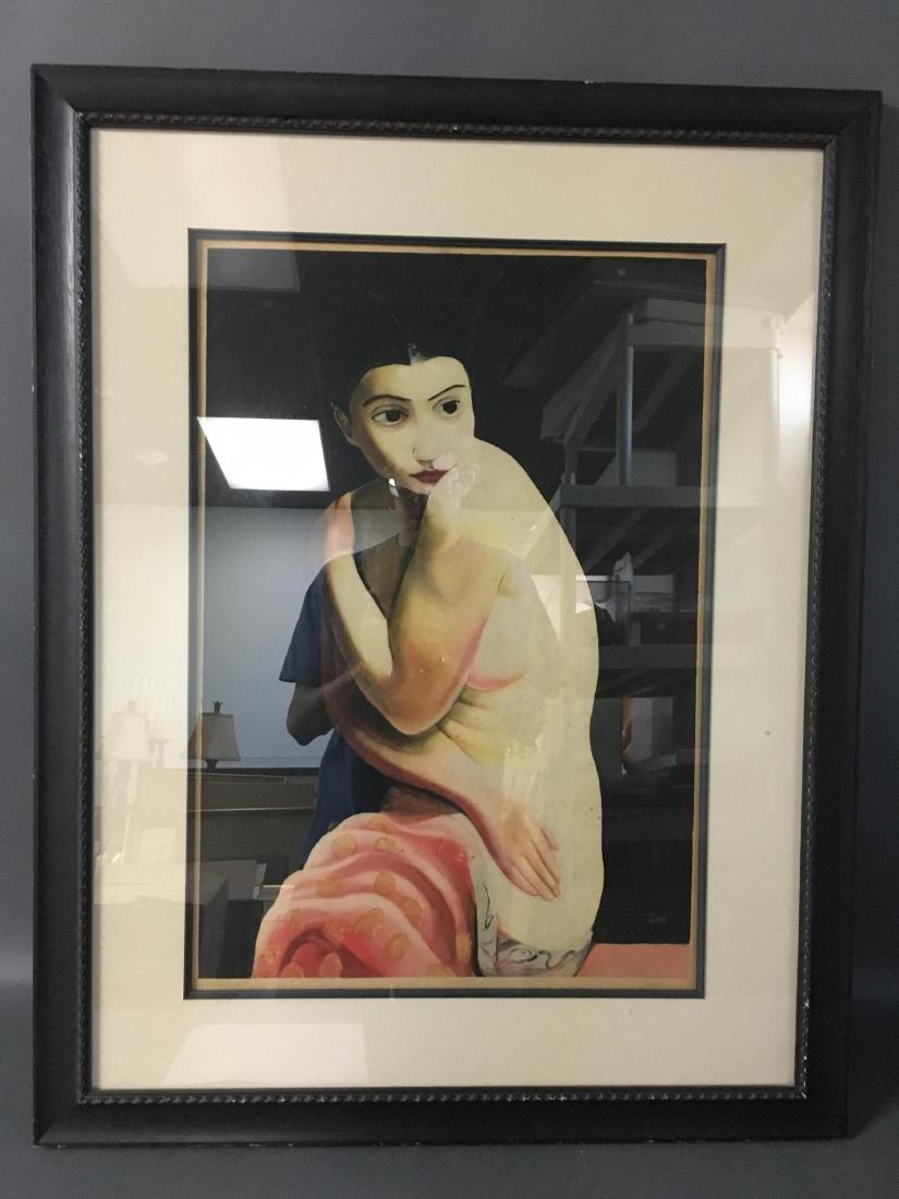 Moise Kisling. Color etching and aquatint. Framed.: Moise Kisling (Pol./Fr., 1891-1953). Color etching and aquatint. Pencil signed l.r. Image: 24 1/2" x 16 3/4". Frame: 36" x 27 3/4".
