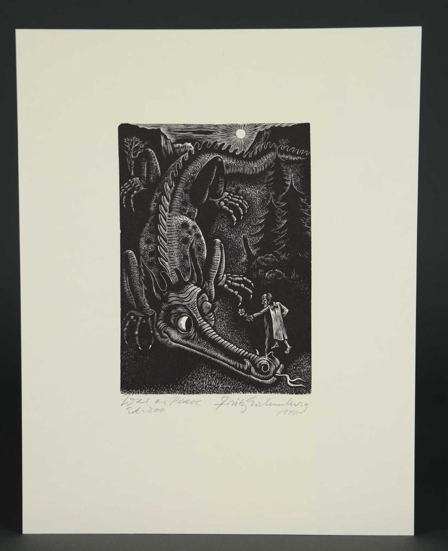 Eichenberg. War or Peace (Self-Portrait). 1940.: Eichenberg, Fritz (German-American, 1901-1990). "War or Peace (Self-Portrait)." 1940. Wood engraving. Edition of 200. Titled and editioned l.l., signed, and dated in pencil l.r. Sheet: 10 3/8" x 8 1/8