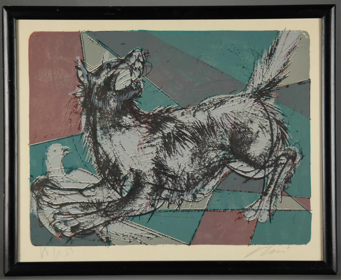 Hans Erni. Le Chien. 20th century.: Erni, Hans (Swiss, 1909-2015). "Le Chien." 20th century. Lithograph in colors. Edition 81 of 150. Signed in pencil, l.r., editioned, l.l. Framed: 19 1/2" x 24"._x000D_ Provenance Ferdinand Roten Galle