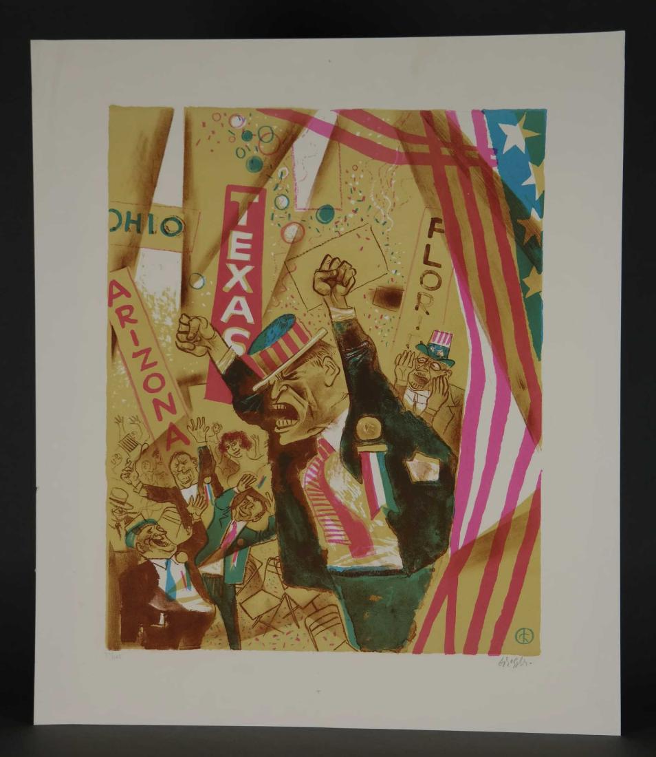 Gropper. Democratic National Convention. 1968.: Gropper, William (American, 1897-1977). Democratic National Convention. 1968. Lithograph in colors. Edition 77 of 100. Editioned in pencil, l.l., signed in pencil, l.r.. Sheet: 25 1/4" x 21 1/2". Imag