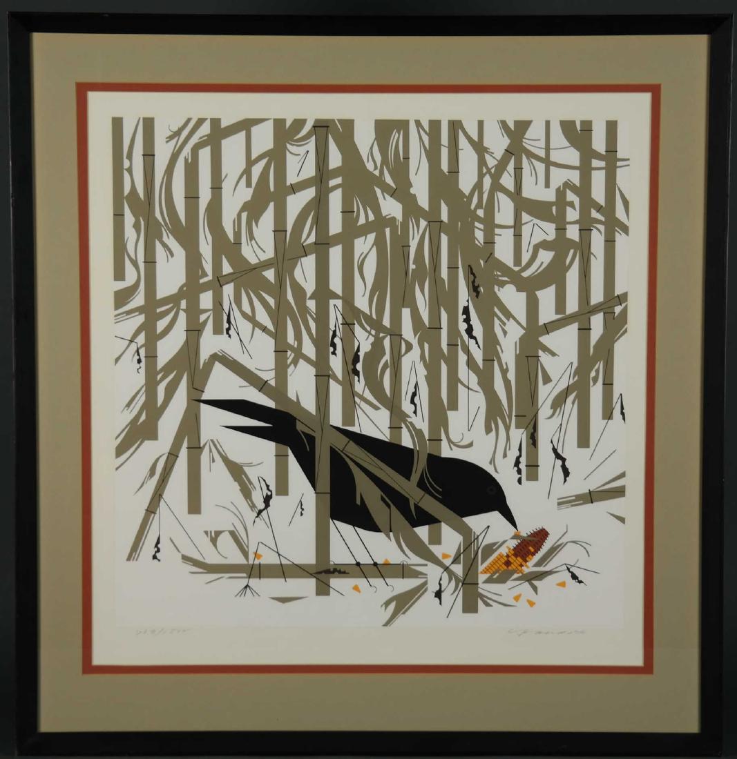 Charley Harper. Crow in Snow. 1974.: Harper, Charley (American, 1922-2007). â€œCrow in Snow.” 1974. Serigraph in colors. Edition 789 of 1500. Editioned l.l., signed in pencil l.r. Framed: 29” x 27 1/2”. Image: 20&rd