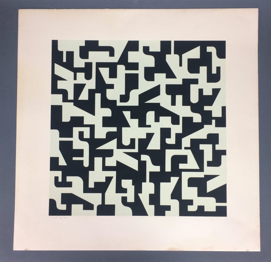 Norman Ives. Serigraph. F-G b. 1969.: Ives, Norman (American, 1923-1978). â€œF-G b.” 1969. Serigraph in colors. Signed l.r., titled, editioned, and dated in pencil l.l. Image: 16” x 16”. Condition: Very good +. Image near fine. 
