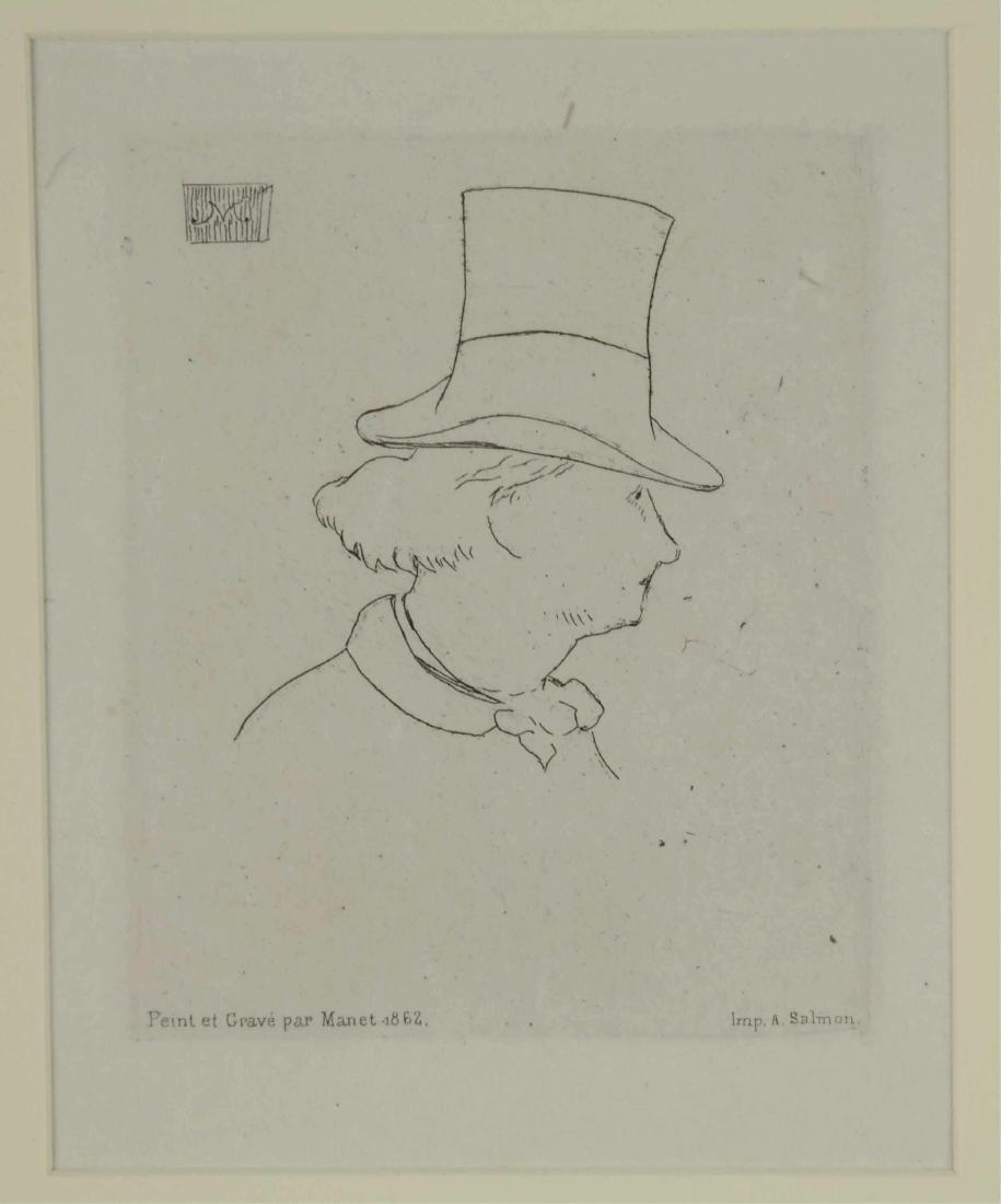 Edouard Manet. Portrait of Baudelaire. 1869.: Manet, Edouard (French, 1832-1883). "Baudelaire Portrait." 1869. Etching. Second state. "Peint et Grave par Manet 1862" Monogrammed u.l. Harris 59. Plate: 3 7/8" x 3 1/6". Framed: 16 1/4" x 12 1/4". C