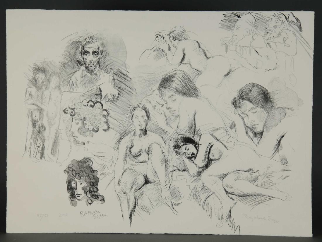 Raphael Soyer. Self Portrait with Models. 1964.: Soyer, Raphael (Russian-American, 1899-1987). â€œSelf Portrait with Models.” 1964. Lithograph on Rives BFK paper. Edition 45 of 50. Second state. Signed in the plate, editioned, l.l., signed