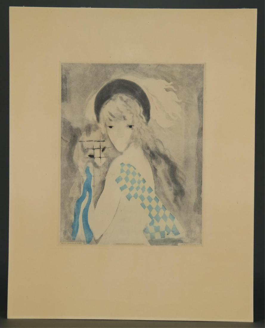 Villon. After Laurencin. Femme au Singe. 20th c.: Villon, Jacques (French, 1875-1963). After Marie Laurencin (French, 1883-1956). "Femme au Singe." Aquatint etching in colors. 20th century. Published "Chalcographie du Louvre." Signed in the plate by 