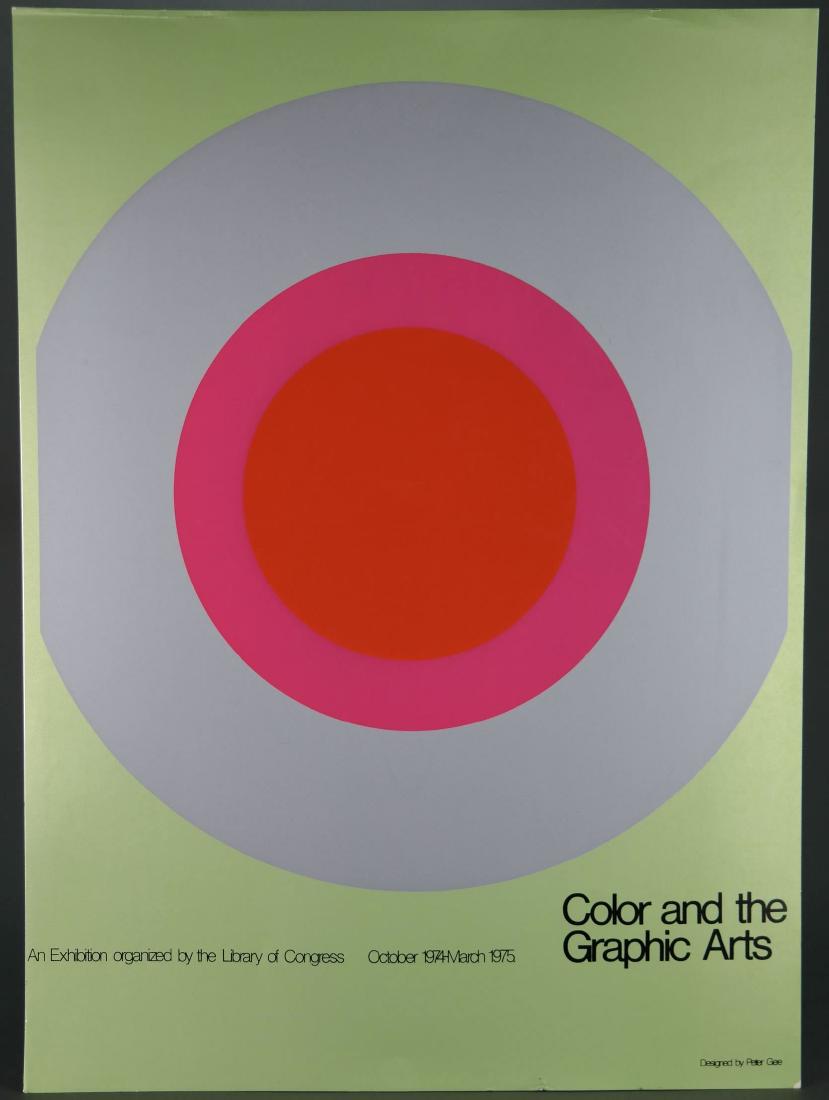 P. Gee. Color and the Graphic Arts. 2 Posters.1974: Gee, Peter (American, 1932-2005). Two posters. "Color and the Graphic Arts." Serigraph. Poster designed for an exhibition organized by the Library of Congress. October 1974-March 1975. Sheet, each: 29