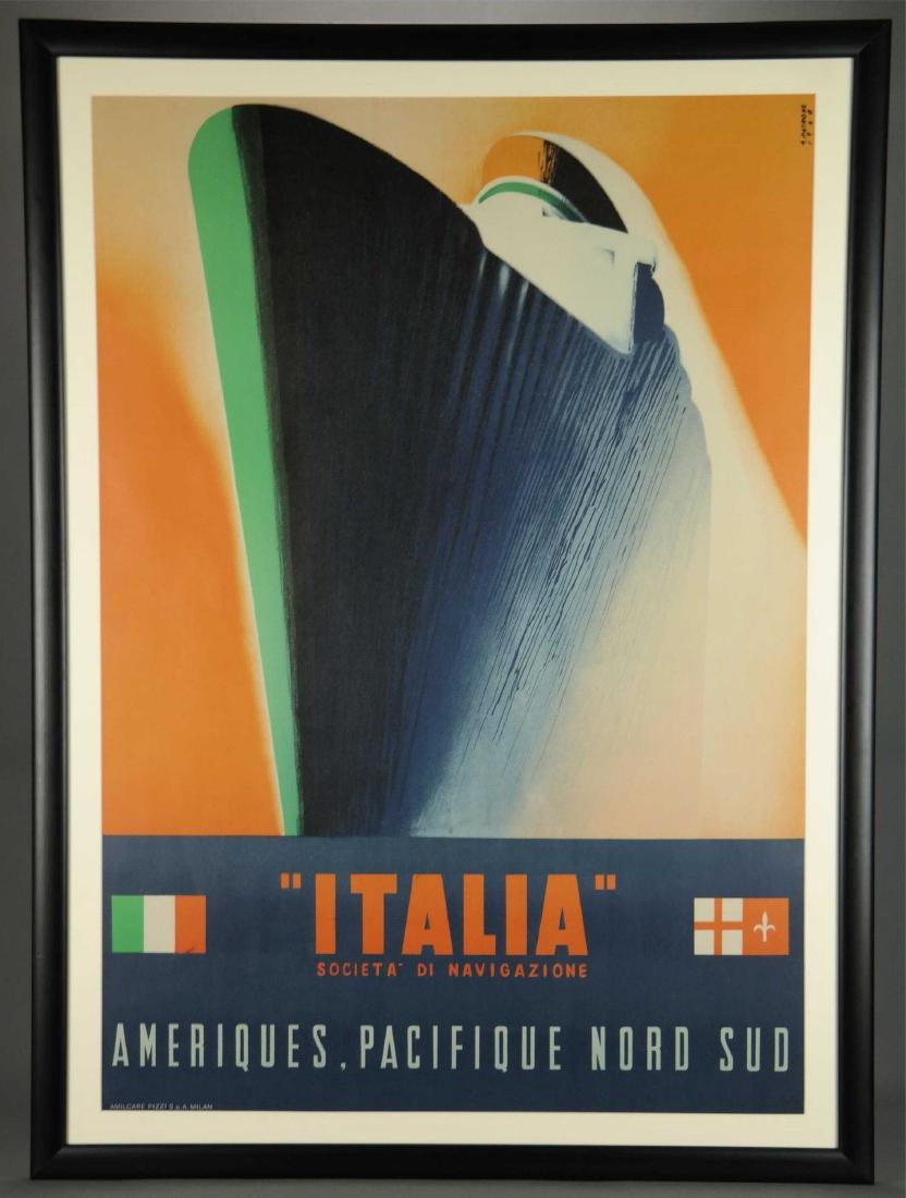 Giovanni Patrone. Poster. Italia. 1948.: Patrone, Giovanni (Italian, 1904-1963). "Italia: Societa' di Navigazione." 1948. Lithograph poster. Frame: 42" x 31"._x000D_ Condition Under acrylic, not examined out of frame.