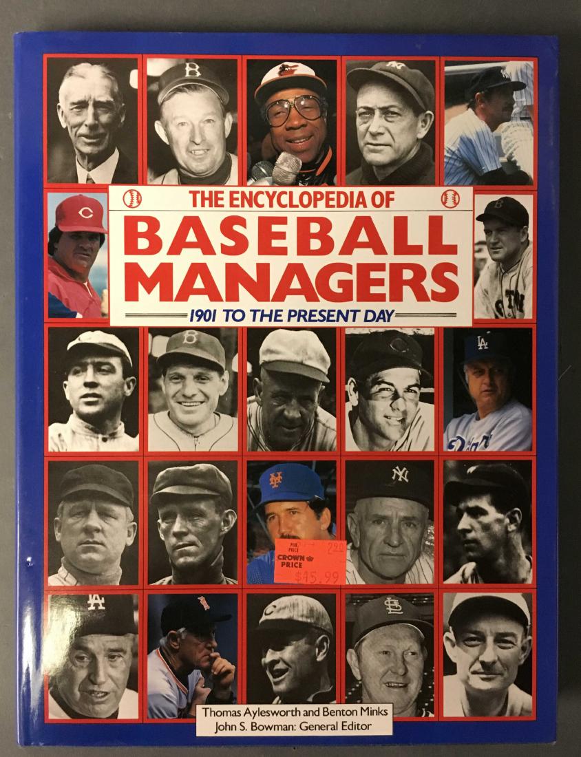 Sgd by players: Encyclopedia Of Baseball Managers.: The Encyclopedia Of Baseball Managers: 1901 to the Present Day. Signed by 4 former players: Pete Rose (the elder), Earl Weaver, Mickey Vernon, and Sparky Anderson. Crescent, (1990). In dust jacket.