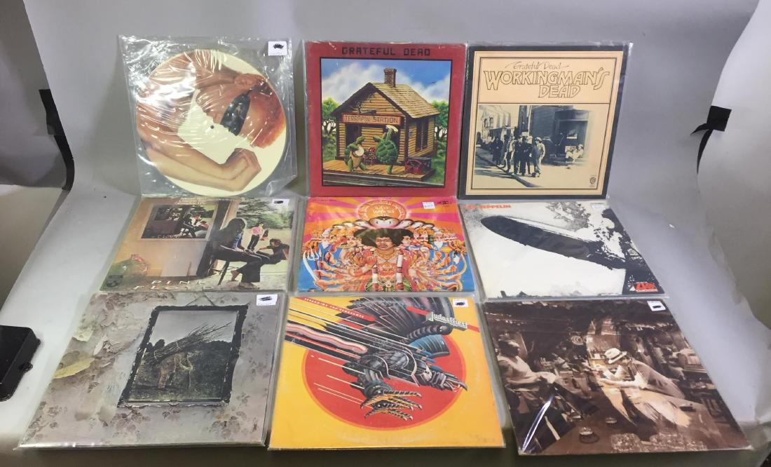 Group Of Rock LP Records With Case: Includes Pink Floyd ,Grateful Dead, Led Zeppelin, Jimi Hendrix, Etc
