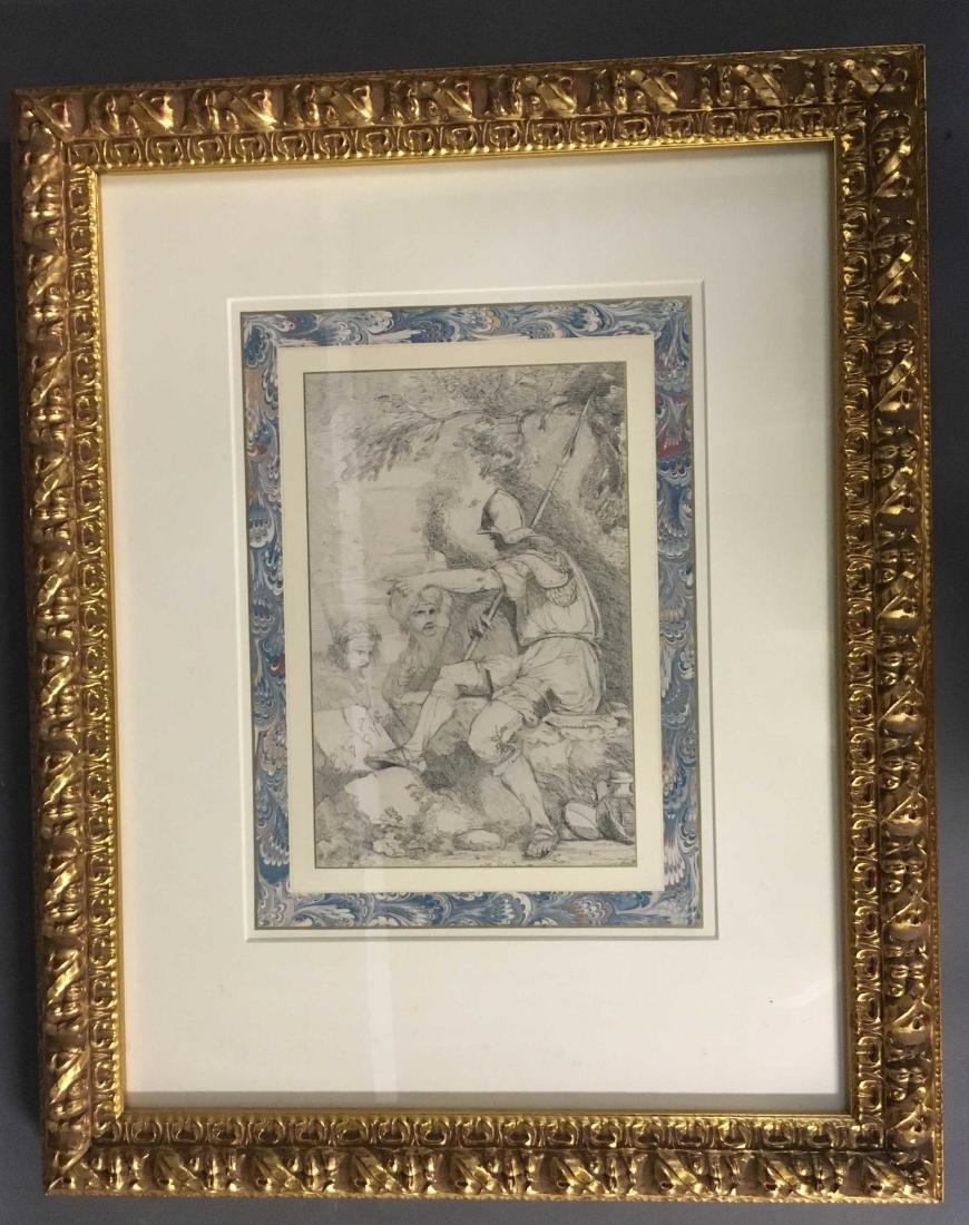 John Hamilton Mortimer. Banditti Taking His Post.: Mortimer, John Hamilton (British, 1741-1779). "Banditti" or "The English Salvator." c.1773. Drawing study for a later 1778-79 etching. Ref: Walpole Society Catalogue 140.9. Sunderland 140.9a. Framed: