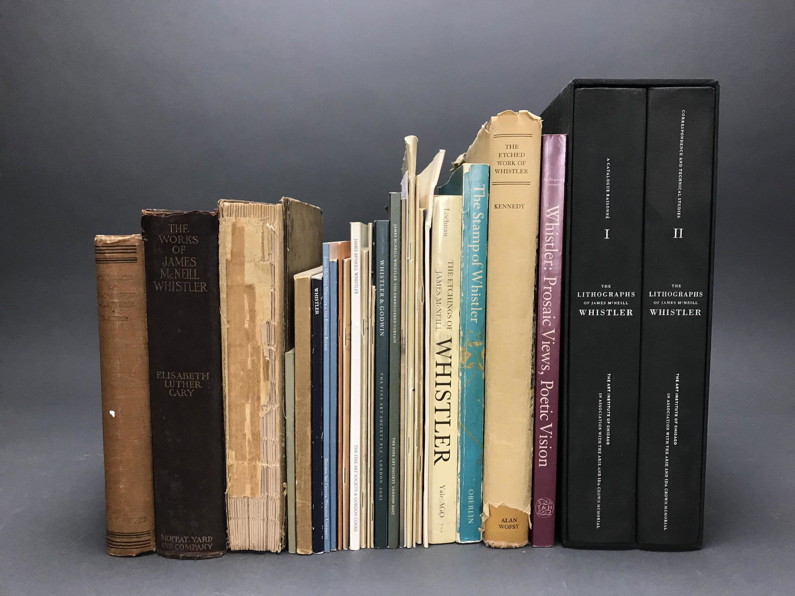 28 vols. Whistler. Catalogue Raisonnes & Catalogs.: [Art Reference] 28 volumes. James McNeil Whistler. Catalogue Raisonnes and auction catalogues. Includes: (1) Kennedy, Edward G. The Etched Work of Whistler. Alan Wofsy, San Francisco, 1978. (2) Mansfi