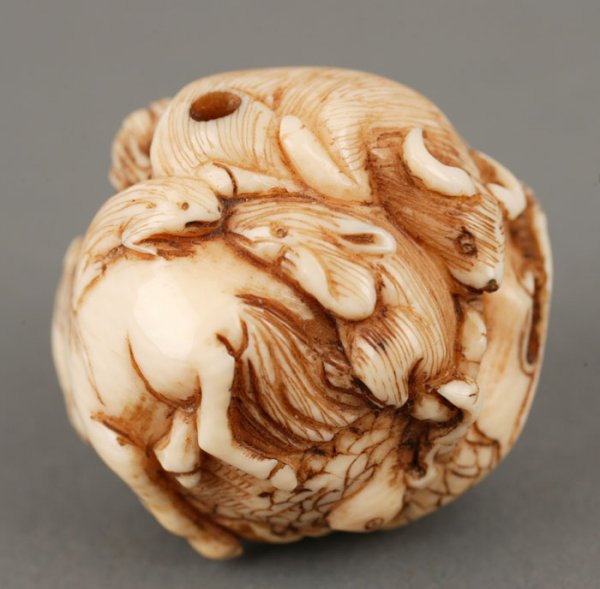 Elephant ivory carved netsuke depicting animals - 4