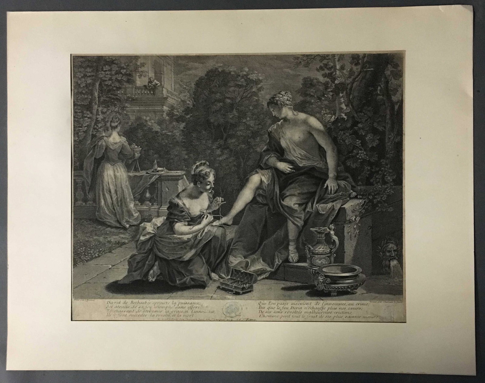 Engraving after J. Raoux.: Engraving after J. Raoux of one woman tying another woman's sandal. Paris: Chereau le jeune, [nd]. Wove paper. Image: 10 1/4" x 13 5/8". Sheet: 11 3/8" x 14".