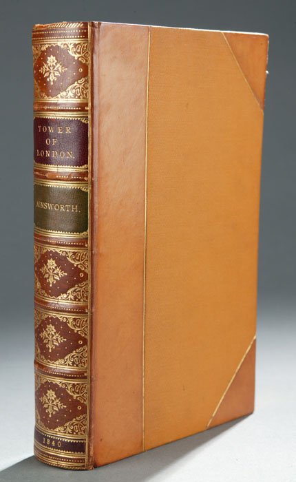Ainsworth/Cruikshank. THE TOWER OF LONDON, 1st ed: [Cruikshank Illus.]. William Harrison Ainsworth. The Tower Of London. A Historical Romance. George Cruikshank illustrator. Lon: Richard Bentley, 1840. 8vo. xvi,439pp. Bound by J. Larkins in half tan c