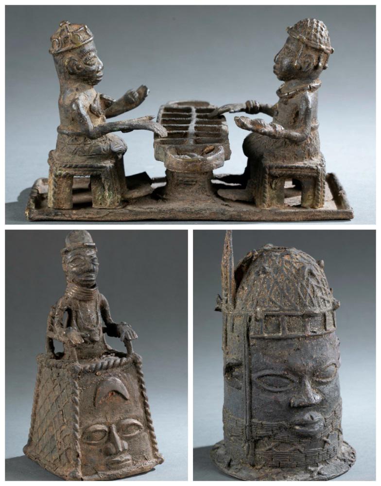 3 Benin Style Brass Figures. 20th c. (1 of 16)