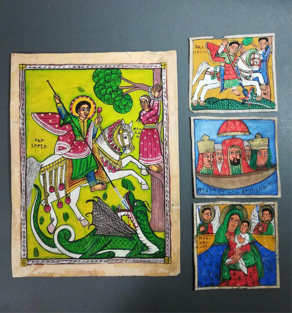 4 Ethiopian Coptic Paintings. 20th c. (1 of 8)
